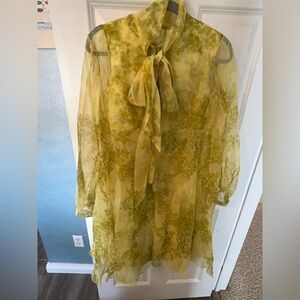 Vintage 1972 Yellow Floral Sheath Dress with Sheer Jacket